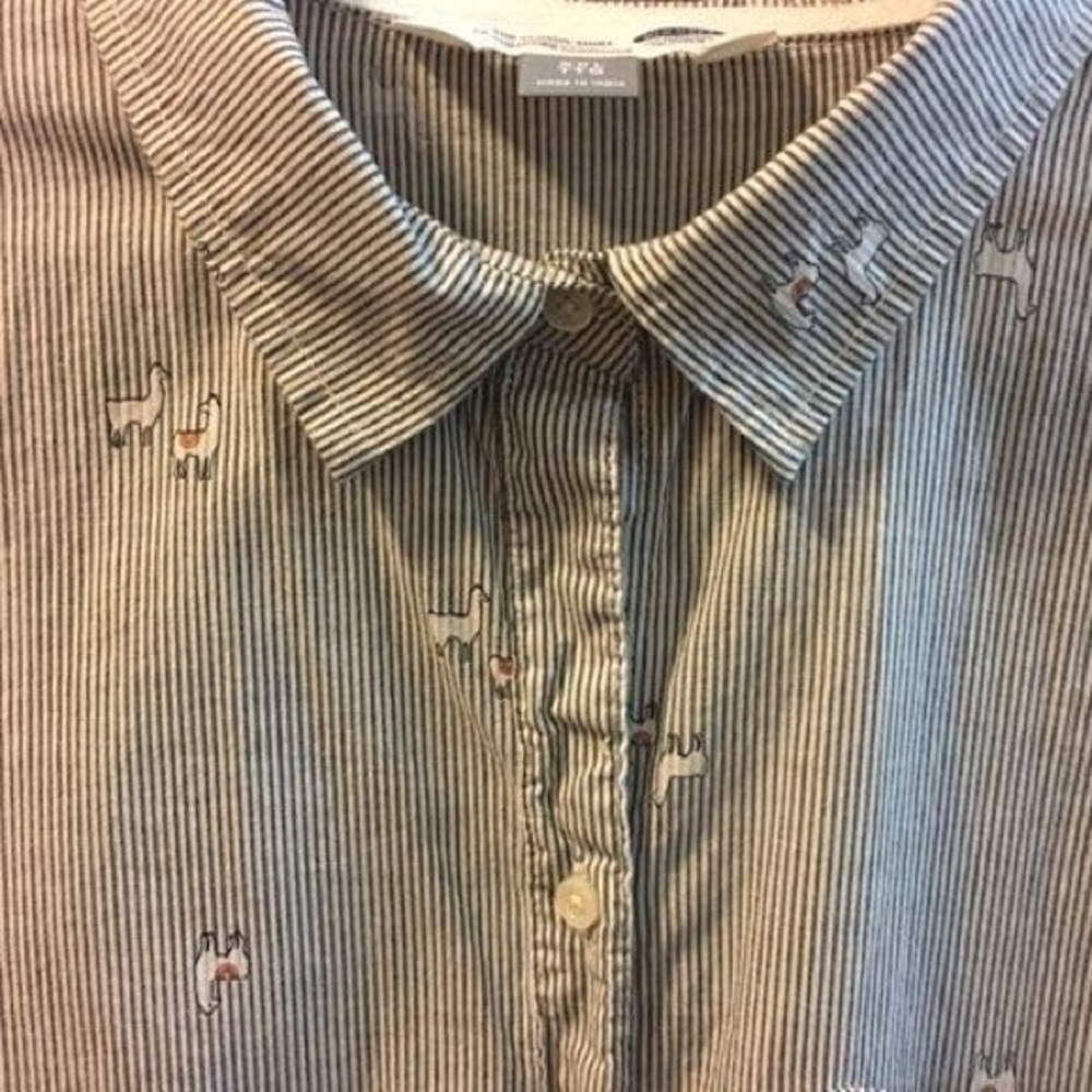 Old Navy Button-Up Striped Llama Shirt